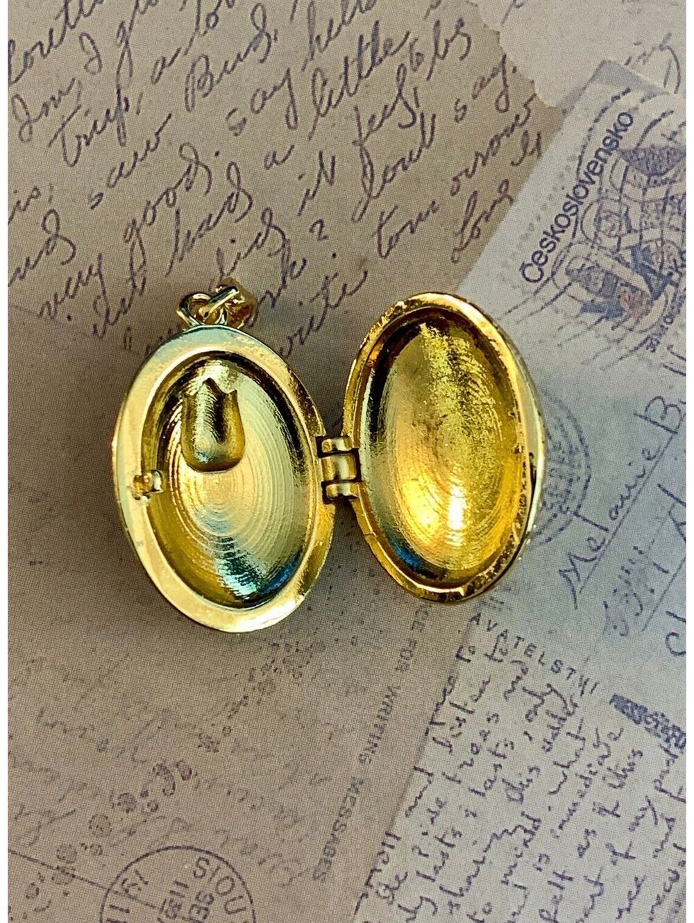 Charming Floral Enamel Oval Locket Pendant with Gold Tone Finish - Picture 2 of 4